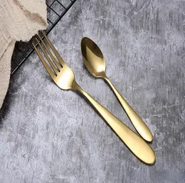 100pcs altın çatal bıçak kaşık çatal bıçağı çay kaşığı mat altın paslanmaz çelik gıda gümüş eşya yemek eşyası gereçleri toptan