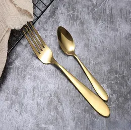 100 pz Oro Posate cucchiaio forchetta coltello cucchiaino da tè Oro Opaco In Acciaio Inox Cibo Argenteria Stoviglie Utensile Commercio All'ingrosso