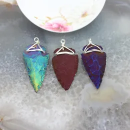 Pendant Necklaces Plating Titanium Color Arrowhead Silvers Clasp Pendants Jewelry 21-30x30-58mm Arrow Raw Crystal Necklace Earrings 5pcs/