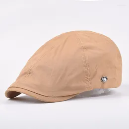 Berets H7512 الرجال الصيف قبعة قبعة النساء الرجعية الصلبة CAP CAP الكوري القبعات إلى الأمام القبعات الإناث الرسام البريطاني قبعات الشباب