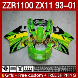 Kropp för Kawasaki Ninja ZX-11 R ZZR-1100 ZX-11R ZZR1100 ZX 11 R 11R ZX11 R 1993 1994 1995 2000 2001 165NO.16 ZZR 1100 CC ZX11R 93 94 95 96 97 98 99 00 01 Fairing Kit Green Standel