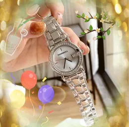 Популярные кружные бриллианты кольцо часы женщин Бизнес Швейцария Япония Кварц Движение из нержавеющей стали, ремни браслет, аксессуары наручных часовых часов orologio di lusso