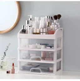 Förvaringslådor 3-skikts kosmetisk låda makeup arrangör lådare smycken nagellack container skrivbords toalettbordshylla