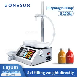 ZONESUN Electric Small Liquid Weighing Filling Machine 2 in 1 Water Juice Milk Plastic Bottle Quantitative Filler
