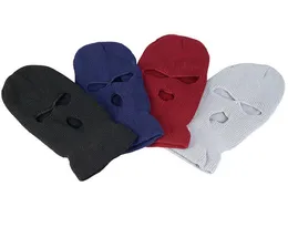 Kvinnliga män masker mössa 100% akryl vinter varma mössor cykel balaclava stickad full ansiktsskydd 3 hål hatt vinter skidmask