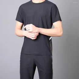 Gym Clothing 1 Set Men Outfit Short Sleeve Top Trousers Crew Neck Drawstring Pants