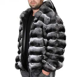 Fur Coat Men Jacket 2023 Winter Fashion Hooded Warm Real Rex Rabbit Outwear Zipper Closure Plus Size Customized