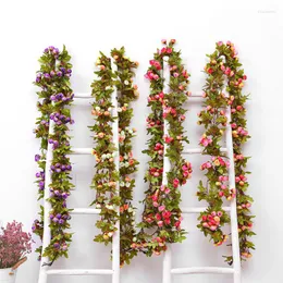 Decorative Flowers 220CM Artificial Rose Vine Garland Fake Rattan Wedding Decoration Wall Hanging Ivy Backdrop Home Decor