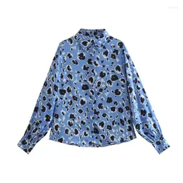Blusas femininas zatrhmbm 2023 outono moda animal impressão vintage de manga longa botão de camisa casual camisas femininas blusas tops chiques