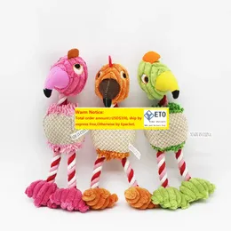 3 Farben Baumwollseil Haustier Haustiere Hund kaut Welpen Quietscher Quietschgeräusch Gefüllter rosa Flamingo grüner Papagei