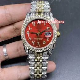 Relógios de Pulso Hip Hop Masculinos Populares Novos Relógios de Diamante Mecânicos com Cara Vermelha Escala Árabe Bi-ouro Relógios 2277