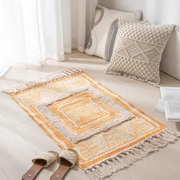 Tapetes de linho de algodão nórdicos nórdicos 60x90cm tapete amarelo com borla boho para a sala de estar de cabeceira do quarto de pé de cabeceira de cabeceira