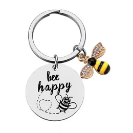 Nyckelring i rostfritt stål Graverad Bee Happy Keychain Teachers Day Gifts