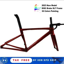 T1000 디스크 브레이크 금속 빨간색 SL7 자전거 프레임 Roadbike 디스크 카본 프레임 세트 BB68 핸들 바 DPD UPS가있는 광택