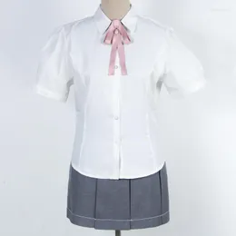 Roupas conjuntos de roupas vestido de escola japonesa jk uniforme colecione a cintura de mangas curtas camisa cubo bobble manga branca com gravata para menina