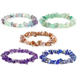 Natural Gem Stone Strand Bracelet Irregular Crystal Stretch Chip Beads Nuggets Bracelets Bangles Quartz Elastic Wristband For Women