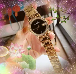 Circle Diamonds Ring Fashion Women Time Clock Watches Full Fine rostfritt stål Bälte Japan Quartz Movement Noble and Elegant Wristwatch Orologio Di Lusso Gifts