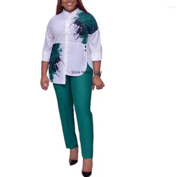 Etniska kläder 2023 Summer Fashion African Women Two Pieces Set Top and Pant Print Suit American