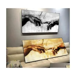 Obrazy ręka Boga stworzenie Adam czarne białe płótno malowanie nadruku na Canavs Wall Art Zdjęcia do salonu Dekor bez ramy Dro Dhpco