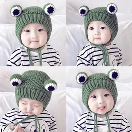 Virkning beanie för baby pojke flicka barn mössa vinter groda öron muff keps spädbarn jul varm hatt stickad ull bonnet hattar m4270