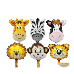 Strona dekoracji Mini zwierzęta kreskówkowe balon foliowy tygrys lew krowa małpa balony z folii aluminiowej zabawka dla dzieci urodziny ślub Dbc Drop De Dhqoz