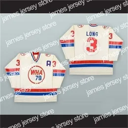 College Hockey draagt ​​Thr 374040THr Tage Men Wha 3 Barry Long 1978-79 WHA All Star Embroidery Game White Hockey Jersey Custom