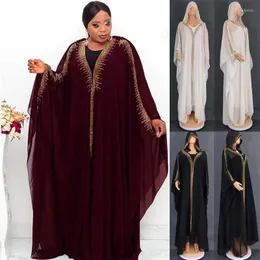 Etniska kläder Diamanter Muslim Kaftan Abaya Klänning Kimono Kvinnor Dubai Abayas Turkisk Chiffong Hooded African Dashiki Eid Ramadan Robe Klänning