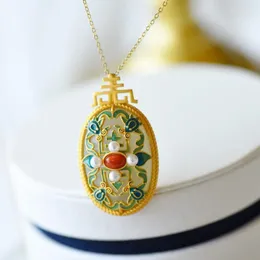 Pendant Necklaces Tradition Culture Handiwork Pendants For Women Retro Jewelry Gild Imitate Jade Embellish With Pearls
