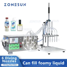 Zonesun 6 Injicerbara munstycken Liquid Filling Machine Electric Semi-Automatic Essential Oil Parfym Water Magnetic Pump Filler