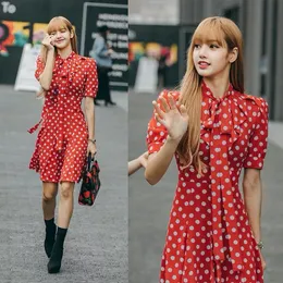 Sukienki codzienne Kpop Koreańska celebrytka Bow-Kold Red Retro Temperament Dress Women Summer Streetwear Fashion Sweet Short Sleved Mini Dreeses