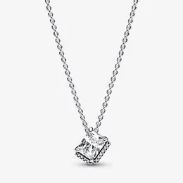 Authentic Pendant Necklaces Rectangle Zircon Women 925 Silver fits pandora with Original BOX Charms Birthday Gift Christmas Jewelry N015