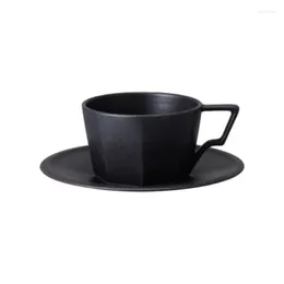 컵 접시 단순한 일본어 흑백 세라믹 커피 컵 수제 차 도자기 고품질 찻잔과 접시 II50BYD