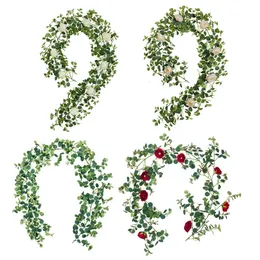 장식용 물체 인형 인공 장미 포도 나무 매달려 벽 벽 테이블 장식 라탄 가짜 식물 잎 화환 크리스마스 결혼식 가정 장식 230104