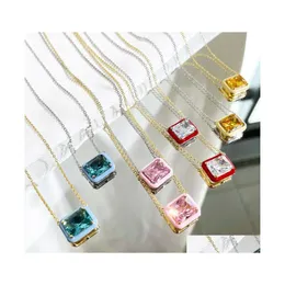 Anhänger Halsketten Candy Farbe 925 Sterling Silber Schmuck Frau Halskette Herz Kreis Quadrat Zirkonia Gold Designer Weiß Rosa Diamant Dhkwr