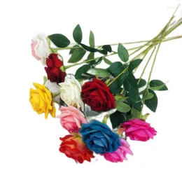 Kwiaty dekoracyjne 5pcs sztuczny aksamitny kwiat róży łodyga faux jedna głowa na sztukę Rosa gałąź na ślub centralne aranżacje kwiatowe