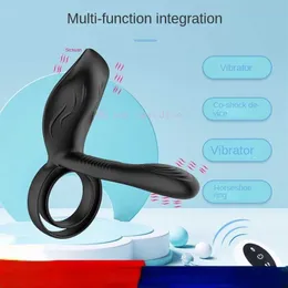 Massagers Massager de brinquedo sexual Novos casais atrasam o vibrador de pênis de ejaculação com mamilos de anel de pau duplo brinquedos adultos para homens clitóris s