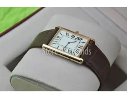 Super Thin Series Top Fashion Quartz Watch Men Women Gold Brun Leather Strap Wristwatch Classic Rectangle Design Dress Clock278e