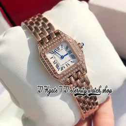 2023 zx0020 Swiss Quartz Movement 27MM Womens Watch Double Row Diamond Case White Dial Roman Markers Rose Gold Stainless Steel Bracelet eternity Fashion Watches