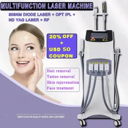 Professional 4 i 1 Laser 808 Hårborttagning Pigment Borttagning IPL ND YAG Ta bort tatueringar Face Lyft RF Machine Opt DPL Salon