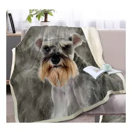 Battaniyeler Blessliving Schnauzer Battaniye Yatak Kanepe 3d Köpek Sherpa Polar Hayvan Yatakları Gri Kürk İnce Yorgan 150x200cm Drop D DHT1W