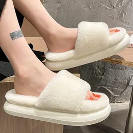 Tofflor tjocka fluffiga päls kvinnor vinter hus varm päls flip flops hem glider platt inomhus golvskor 230105