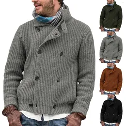 Men's Sweaters Gift Boy 12 Mens Autumn And Winter Solid Fasten Warm Cardigan Knitted Coat Stand Collar Wool Men Heavy