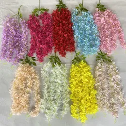 4 Forks Hanging Wisteria Flowers White Pink Silk Wisteria Artificial Flower For Wedding Arch Decoration