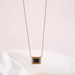 Pendant Necklaces Vintage PVD Gold Plated 316L Stainless Steel Rectangle Blue Lapis Square Necklace For Women Girls Fashion Jewelry Gift