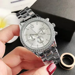 Brand wrist watch for women Girl 3 Dials crystal style Steel metal band quartz watches TOM32304F