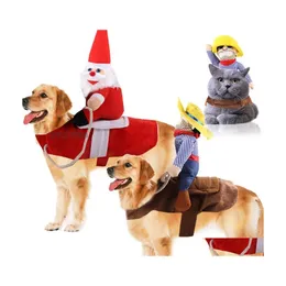 Dog Apparel Christmas Pet Clothes Santa Claus Riding A Deer Jacket Coat Costumes For Small Large Outfit Drop Delivery Home Garden Sup Dh7Vg
