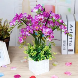 Декоративные цветы искусственные цветочные фальшивые шелковые орхидеи в горшках бонсай для домашней свадебной вечеринки на рабочем столе симуляция