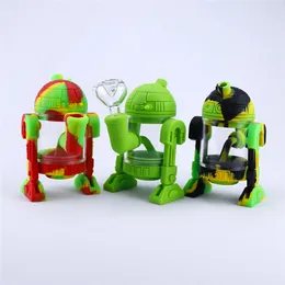 Modern robot design glass water bong 14mm glass bowl mini bongs detachable silicone bubbler smoking pipes