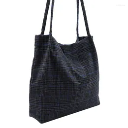 Evening Bags Checked Prints Women Woolen Shoulder Bag Plaid Canvas Handbags Casual Tote Soft Cloth Large Capacity Shopping For Girls