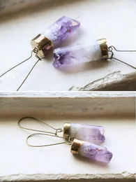 Stud Earrings 3Pairs/Lot Natural Amethysts Quartz Healing Point Beads Dangle Hook Fashion Women Bronze Crystal Jewelry